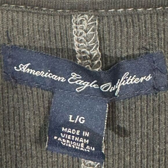 Y2K American Eagle Charcoal Gray Ribbed Henley Tee L Fitted Button 00s Preppy - Picture 8 of 9